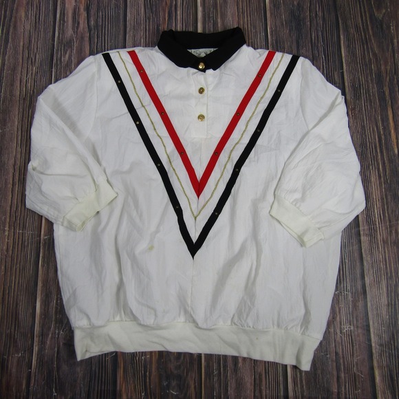 Remo II of California Tops - Vintage Remo II Sweatshirt Womens Large White V Stripe Pullover Made USA 80s